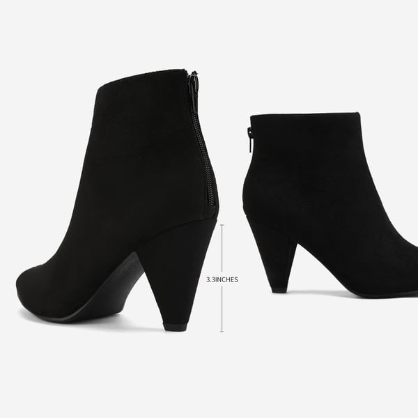 Low Heel Pointed Toe Ankle Booties - BLACK SUEDE - 3